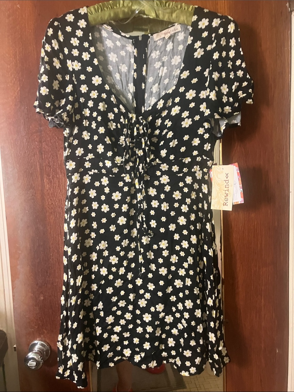 Rewind Black Floral Tie-Front Mini Dress